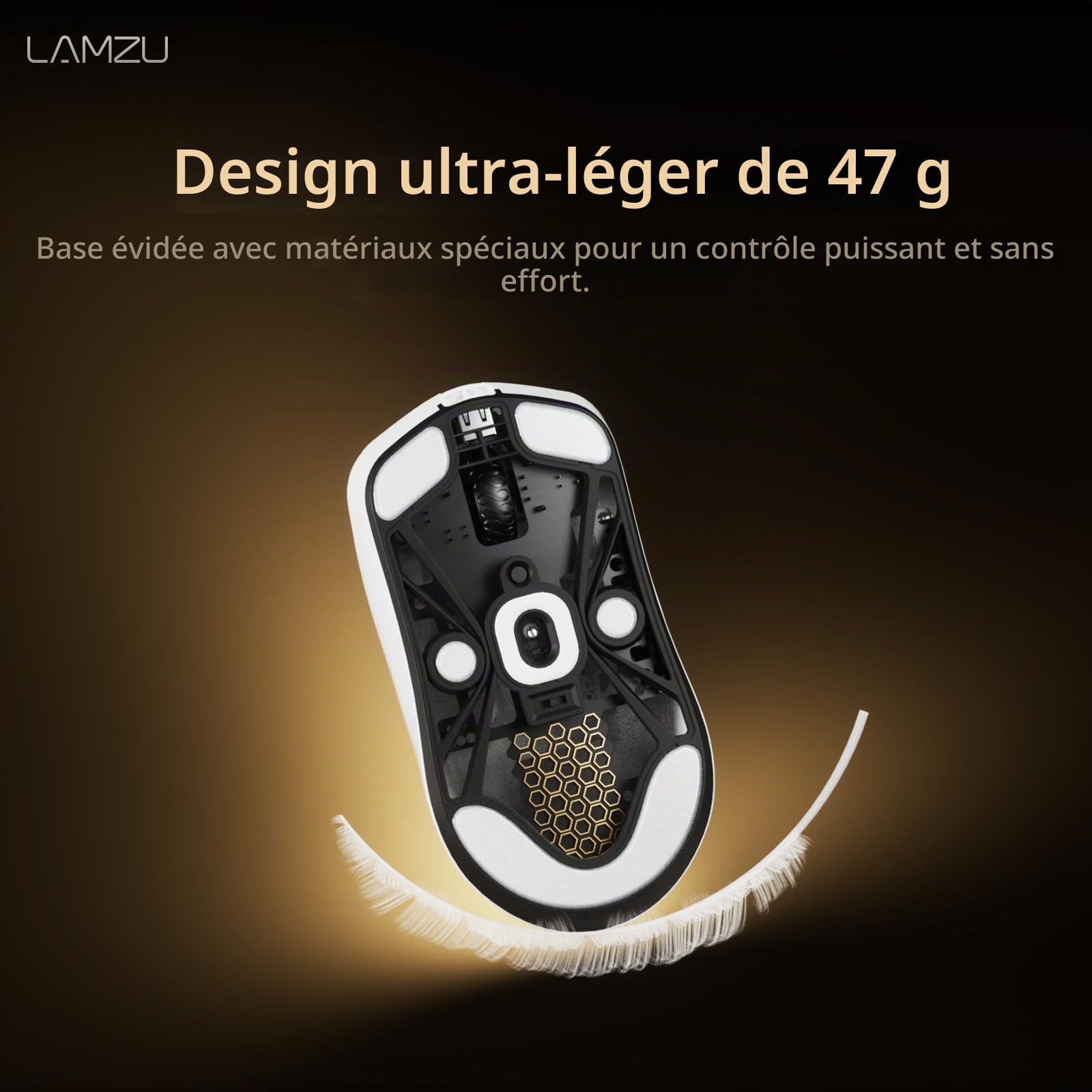 Lamzu Maya X Souris de jeu ultra légère 47 g, commutateur optique, 30 000 DPI, symétrique, MCU Nordic, encodeur anti-poussière, capteur PAW3950 (blanc)