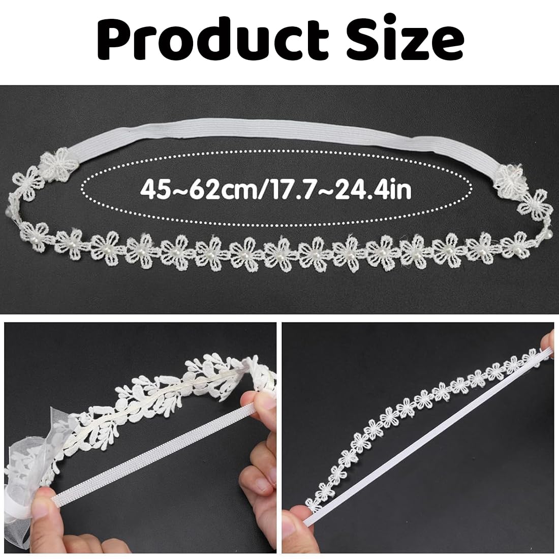 Bandeau blanc en perles pour bébé fille, bandeau de baptême élastique en nylon pour fille, 1 unité (Lot de 1)