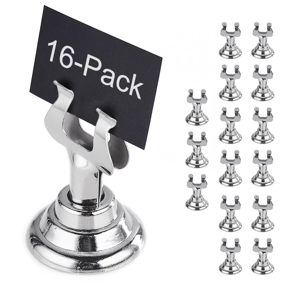 Soportes pequeños para números de mesa, soporte de acero inoxidable para tarjetas de lugar para fotos, letreros de comida, bodas, restaurantes, cumpleaños, soporte moderno para tarjetas de centro