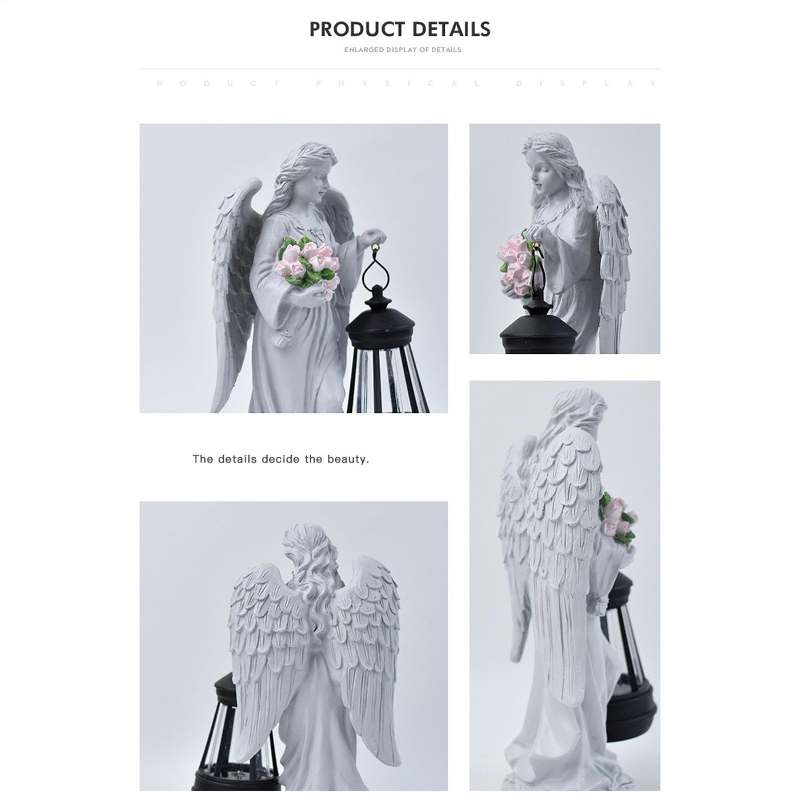 Genérico Solar Garden Angel, Resin Memorial Figurka, Outdoor Yard Ornament, 9 x 5,5 x 2,7 Light-Up Decorative Statue with Flower Accent, Idealny na patio, ganek, cmentarz i spacer