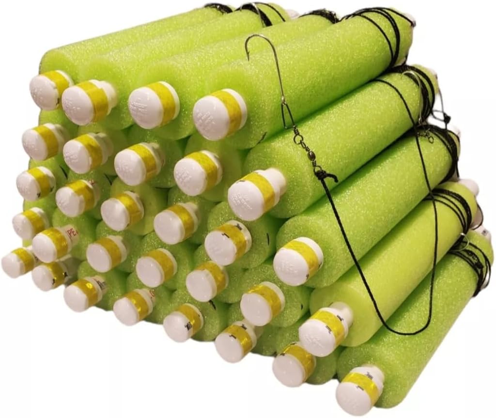 Rhodes Fishing Jugs 30 Pack - 7ft Nylon line - Catfish Noodle Jugs - Hooks for Catfish, Bass, Lake Fish - Made in The USA - Ready to Go - Kayaking - Green, Blue, Red