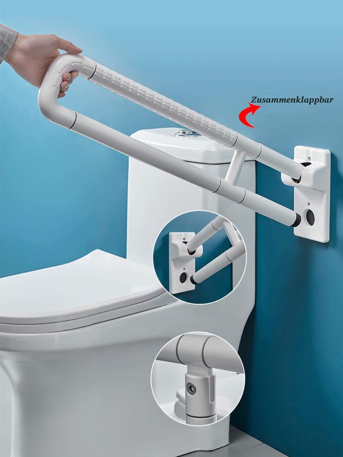 Stützklappgriff Edelstahl, Wandstützgriff Klappgriff WC Haltegriff Klappbar Rutschfest Badezimmer Aufstehhilfe Stützgriff Haltegriffefür Senioren Behinderte Schwangere Frau, White (60 cm)