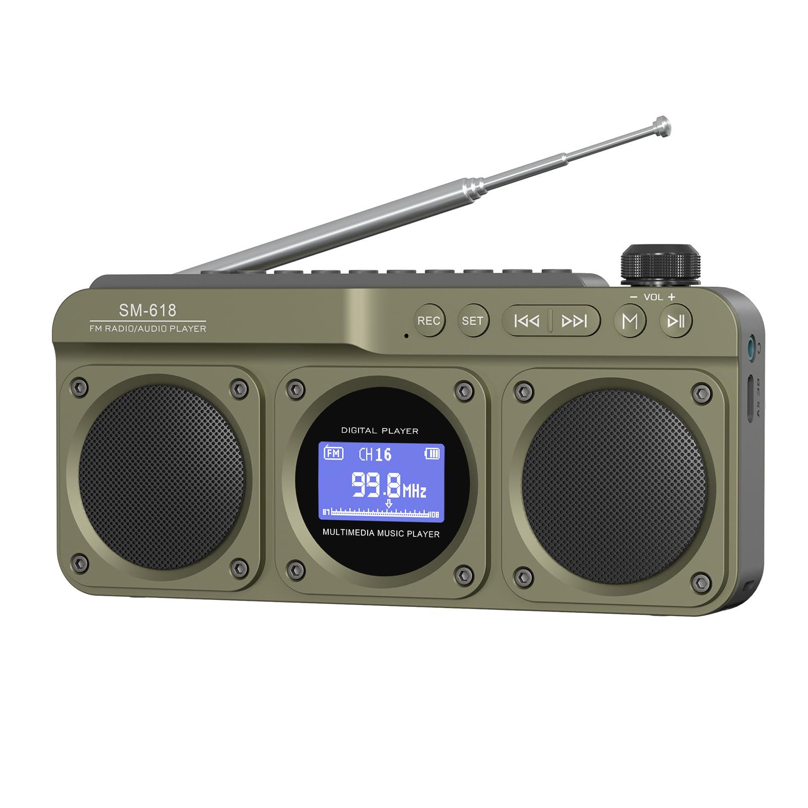 SEMIER Small Digital FM Radio with Bluetooth Speaker, Rechargeable Radio with Double Speakers and Earphone Jack, Support USB/TF Card Play