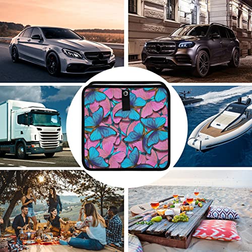 Image of Pink Blue Butterfly Car Trash Can Foldable Hanging Car Trash Bag Bin Auto Garbage Can Leak-Proof Car Organizer(Large) (g301180671p857c913s2022)