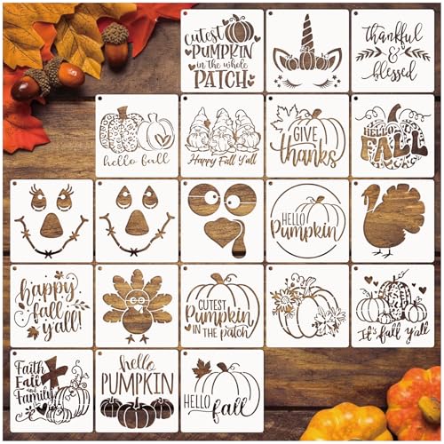 Fall Stencils Autumn Thanksgiving Stencils for Painting on Wood Crafts Pumpkin Template Paint Stencils for Door Mats Wood Burning Art Craft Canvas Furniture Wall Ornaments Shirt (20 Fall 6in)