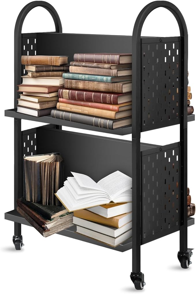 Amazon.com: Rolling Library Book Cart – Moveable Book Organization ...