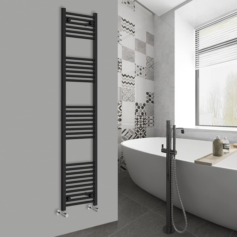 Warmehaus Modern Bathroom Heated Towel Rail Ladder Radiator 1800x400mm Straight for Bathroom Kitchen Black