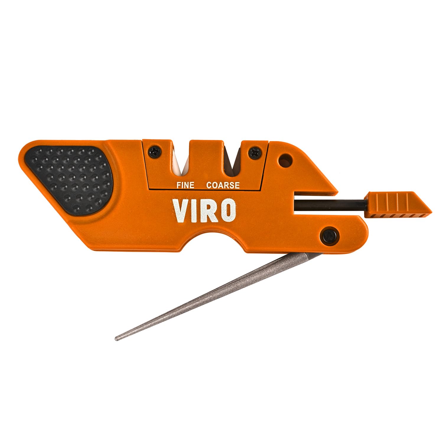 viro6-in-1 Pocket Knife Sharpener& Survival Tool Outdoor Hunting Knife & Hook Sharpener, Handheld, Compact, Lightweight, Multi Use (Orange)