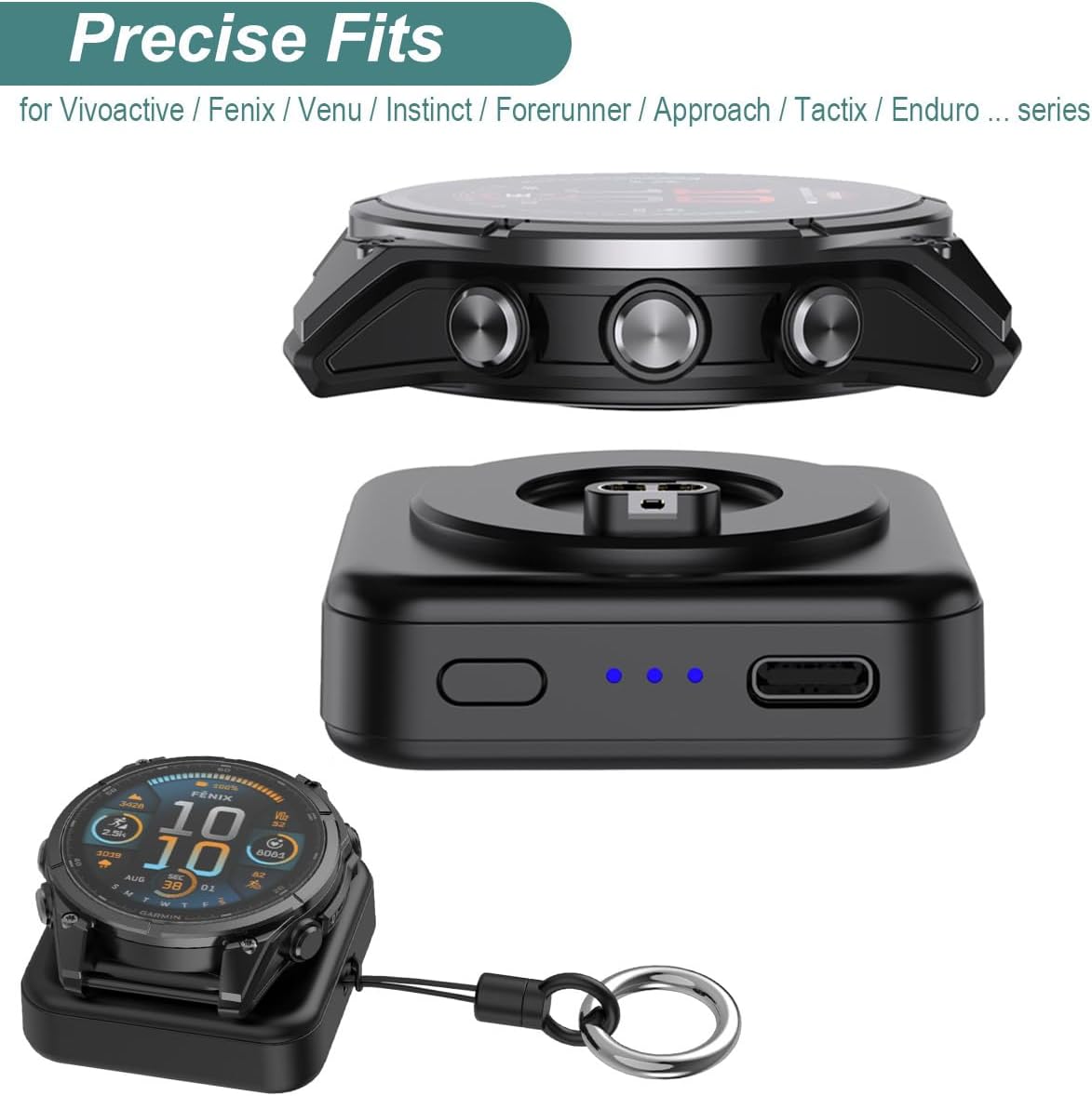 Charger for Garmin Watch - 1200mAh Portable Charger for Garmin Vivoactive 6 5, Fenix 8 7X 6, Venu 3s 3 2, Instinct 3 2, Forerunner 165 265 965, Approach S70 S62 S50 S44, Epix Pro 2, Tactix 8 7, Enduro - Image 3