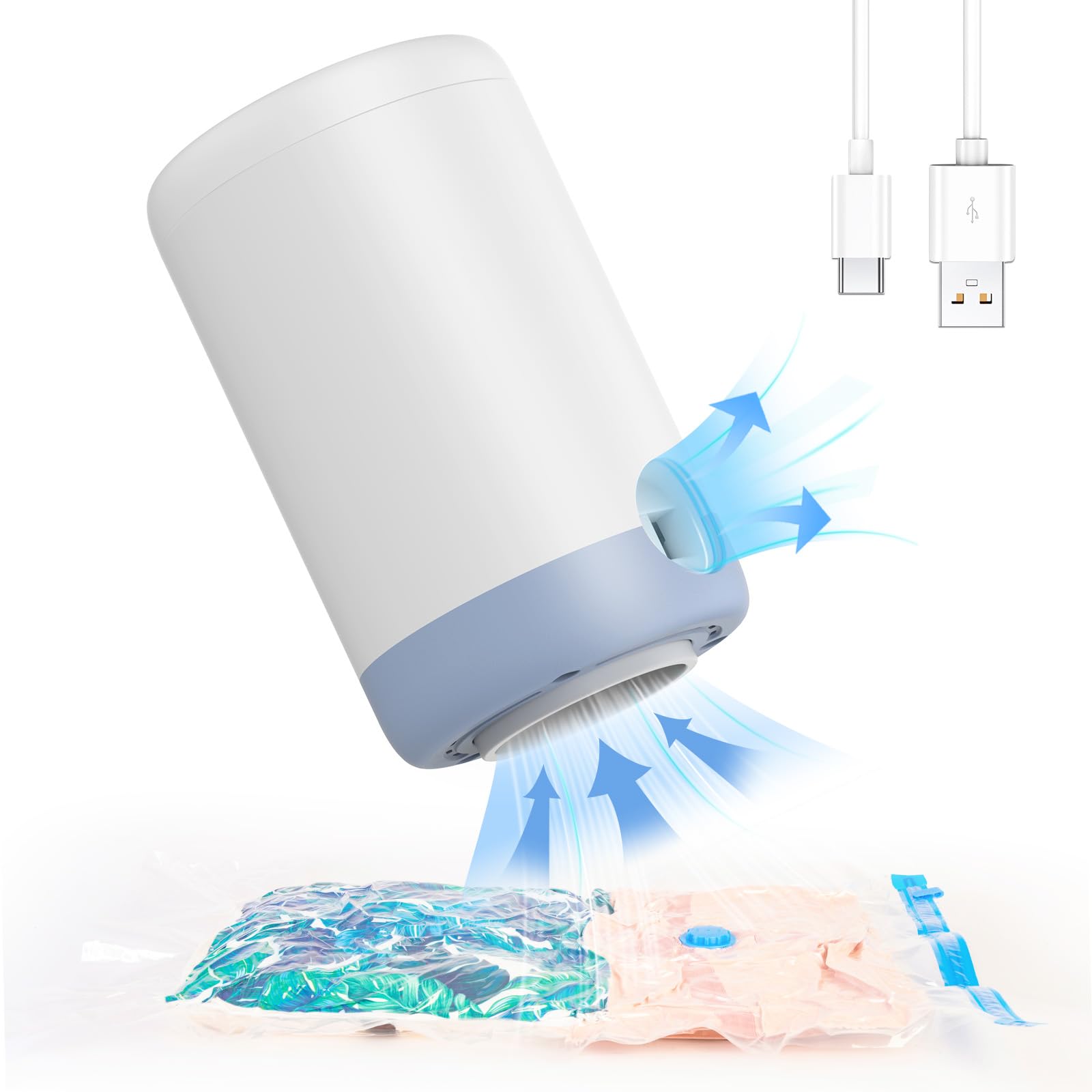 【USB Type-C Charging】 Cordless Electric Pump for Vacuum Storage Bags, 1500mAH Vacuum Pump for Storage Bags, Portable Vacuum Travel Bag Air Pump for Shrinking Clothes, Air Mattresses, Swimming Rings-image-12