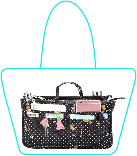 Miniatura 2 de BTSKY Organizadores de bolsos de impresión dentro del bolso, alta capacidad, 13 bolsillos, organizador con asa, estilo de moda