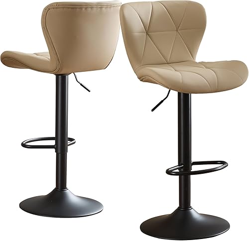 Miniatura 13 de Juego de 2 taburetes de bar, taburetes de bar giratorios ajustables, sillas de bar de piel sintética, taburete de bar tapizado con respaldo alto