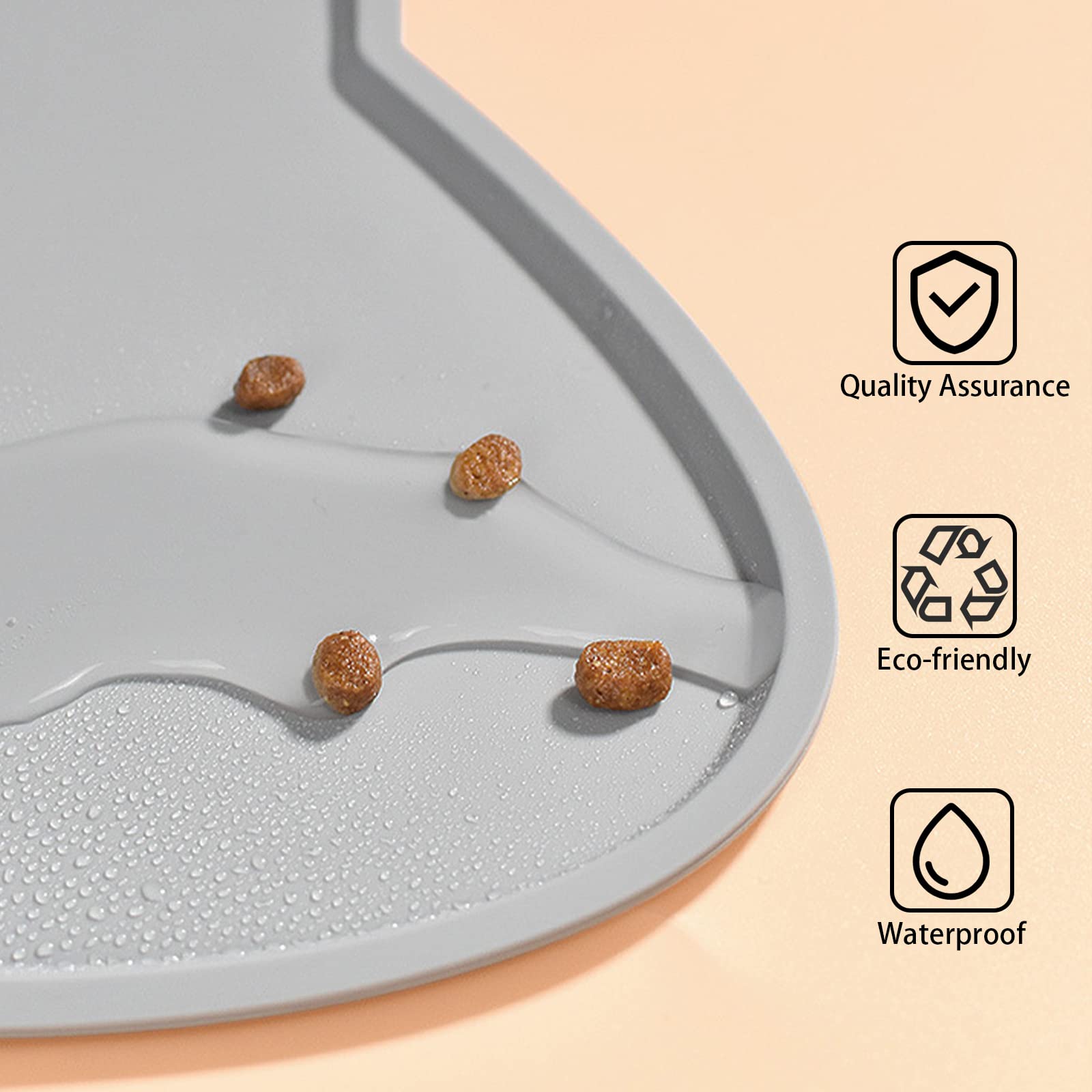 Tappetino Ciotola Cani e Gatti, Antiscivolo Silicone Tappetini Cibo Tappetino Sottociotola Impermeabile (Grigio Scuro)