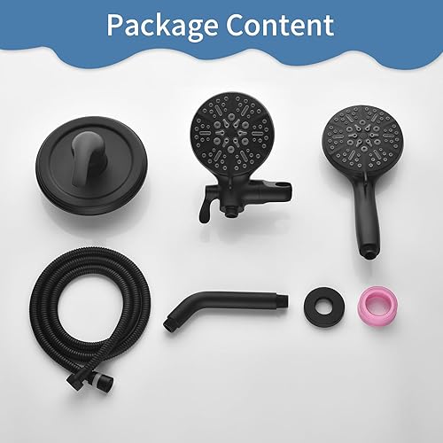 Miniatura 7 de INAGE Juego de grifo de ducha negro mate con desviador de agua de 3 vías, sistema de ducha dual con accesorio de ducha 2 en 1 de mano, kit de