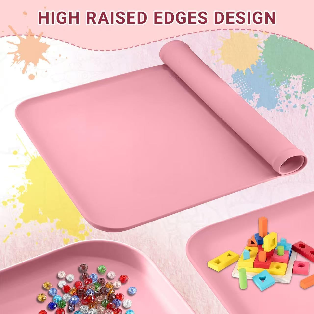 Premium Silicone Art Mat for Crafts, 24" x 16" Non-Slip Art Mat for Painting, Clay, Resin, Slime, Jewelry-Making, and Crafts – Waterproof & Easy to Clean, Raised Edges for Mess-Free Crafting (Pink) - Image 5