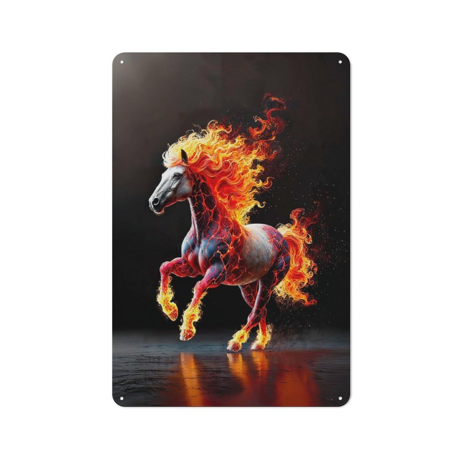 Retro Metal Plaque 30x20cm Featuring Fiery Horse for Workshop Wall, for Metal Sign Collectors, for Garage And Workshop Walls