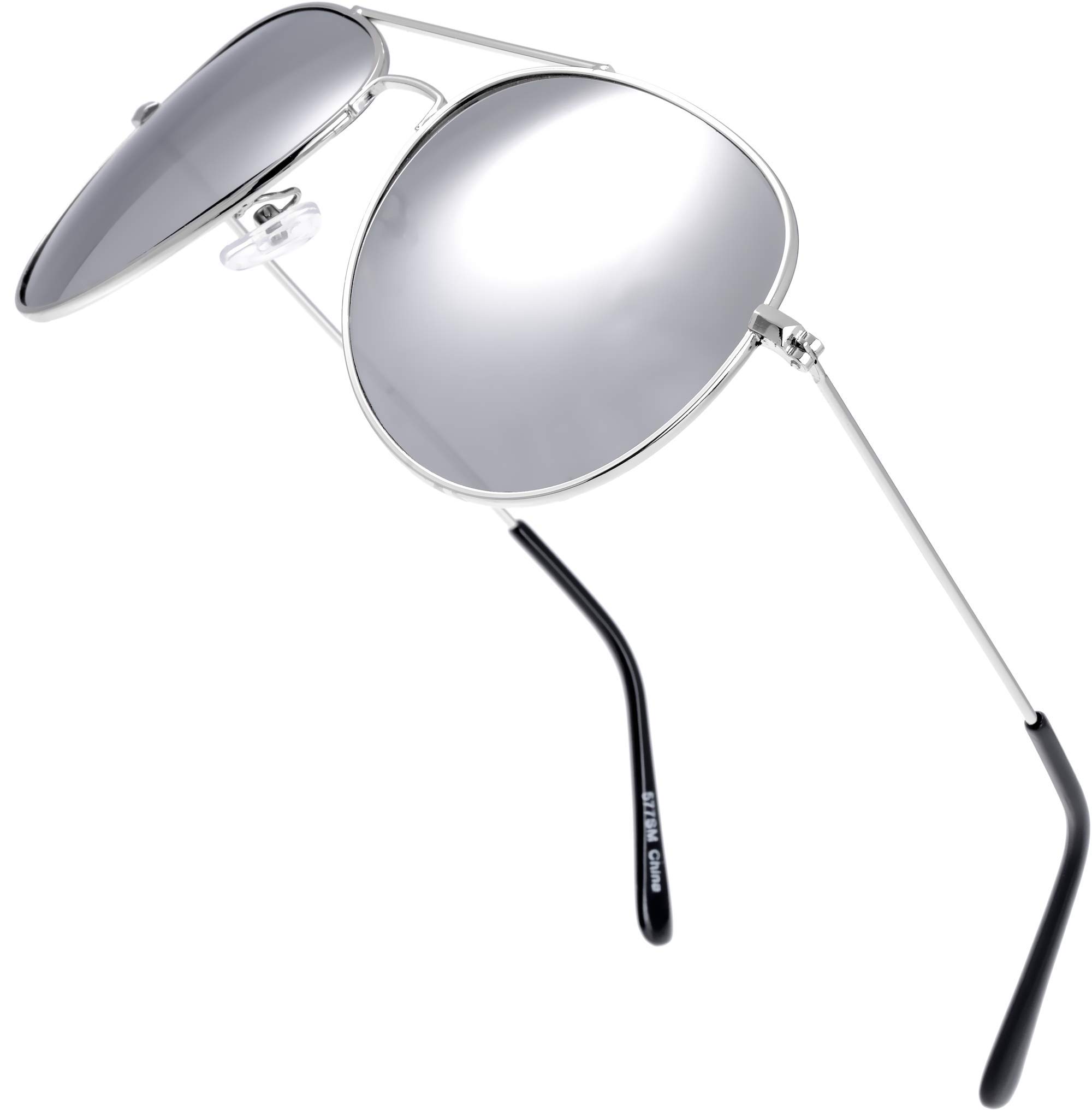 The Fresh Classic Large Metal Frame Mirror Lens Aviator Sunglasses with Gift Box (03s-Silver, Silver)