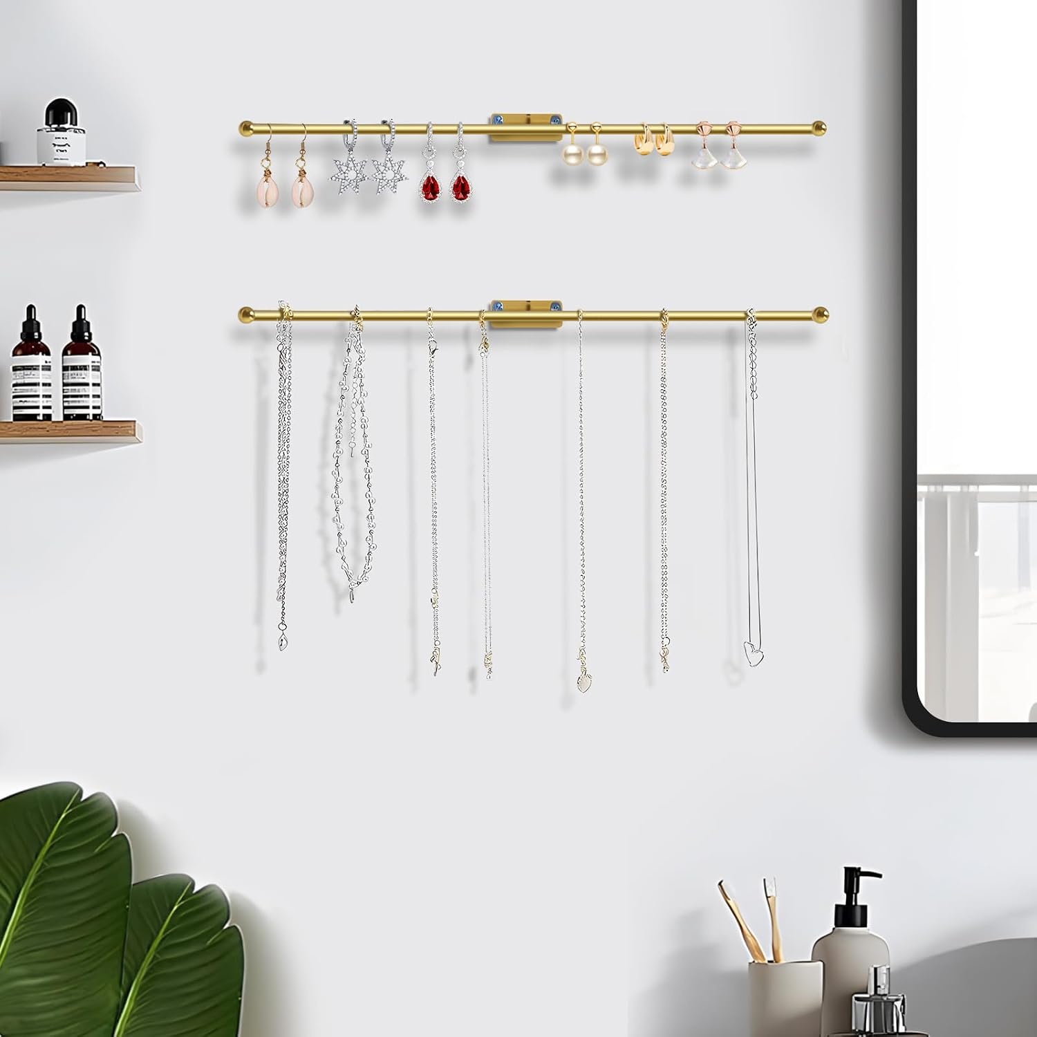 2-Pack Wall Hanging Jewelry Organizer, 14.5" Necklace Holder, Gold
