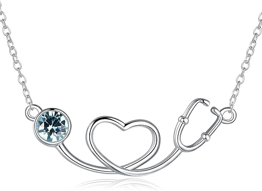 925 Sterling Silver Stethoscope Necklace Heart Infinity Pendant Necklaces Purple Blue Birthstone Jewelry for Doctor Nurse Medical Student Graduation RN Nurse Gifts for Women