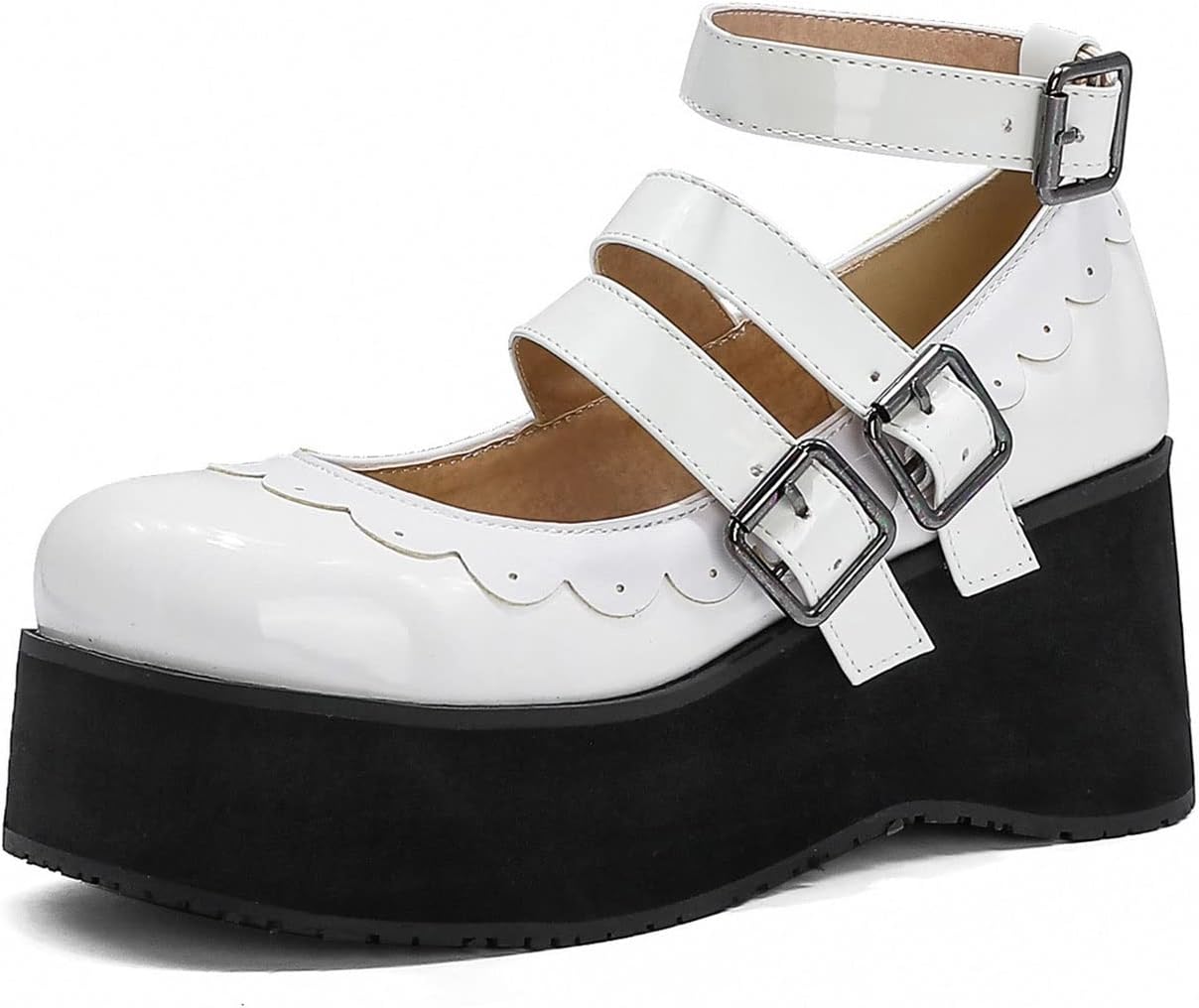 Mary Janes Shoes Women Patent Leather Uniform Gothic Lolita Shoes School Uniform Dress Shoes (Color : White, Size : 6 US)