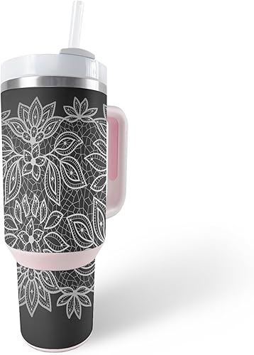 MightySkins Skin - Vaso de vinilo compatible con Stanley The Quencher H2.0 FlowState de 40 onzas, encaje floral, funda protectora, duradera y única,