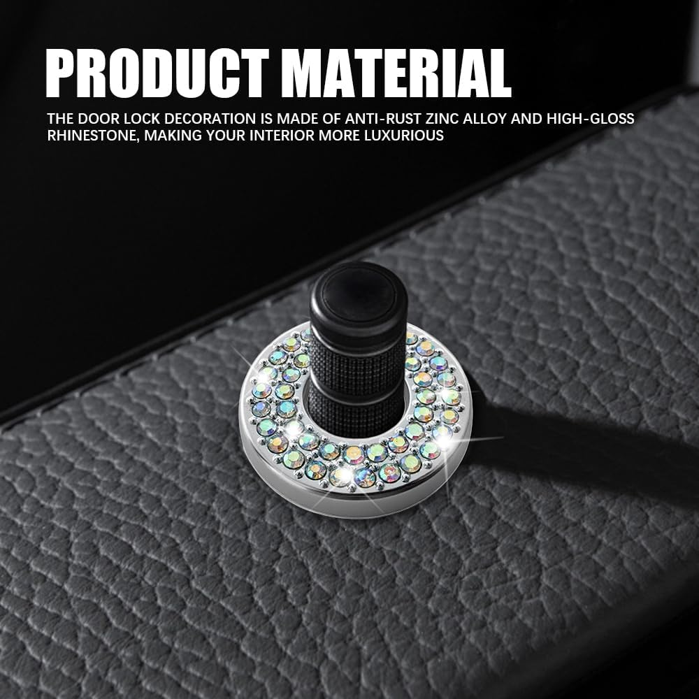 4PCS Bling Car Inner Door Lock Covers, Rhinestones Pull Rod Bolt Decoration Stickers, Bling Car Accessories for Women Men, Compatible with Mercedes-Benz A/B/C/E Class GLC GLA GLK GLA (Colorful) image 3