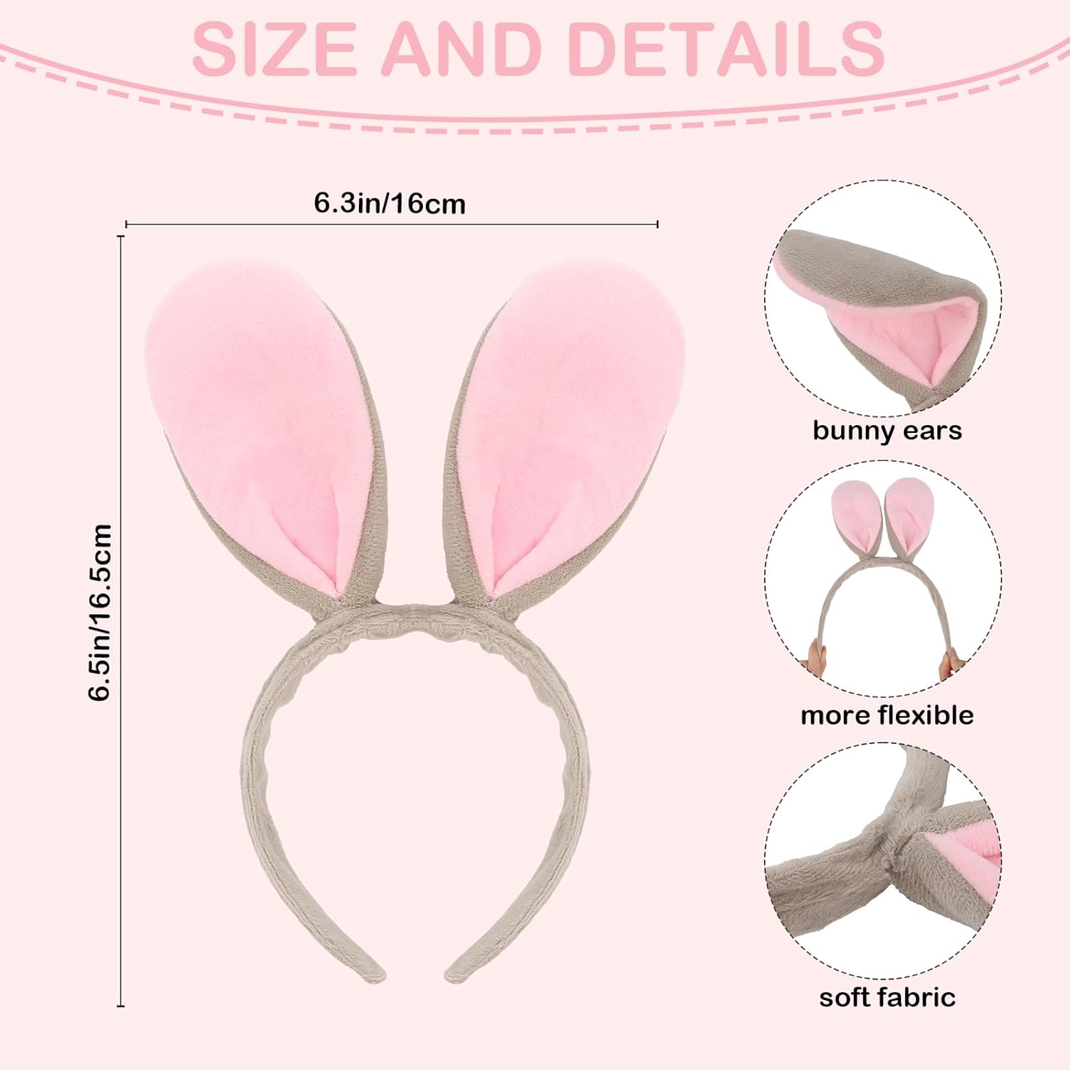 Semato Pink Bunny Ears Headband Cute Halloween Costume Bunny Ears Headwear Face Wash Headband Bunny Head Wear Fashion Hairband Hair Accessories for Adult Party Decoration - Image 3