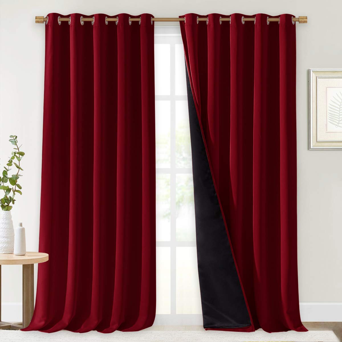 NICETOWN Total Shade Curtains and Draperies, Burgundy Red, Package of 2, 62 inches Wide x 95 inches, LongHeavy-Duty Full Light Shading Drapes with