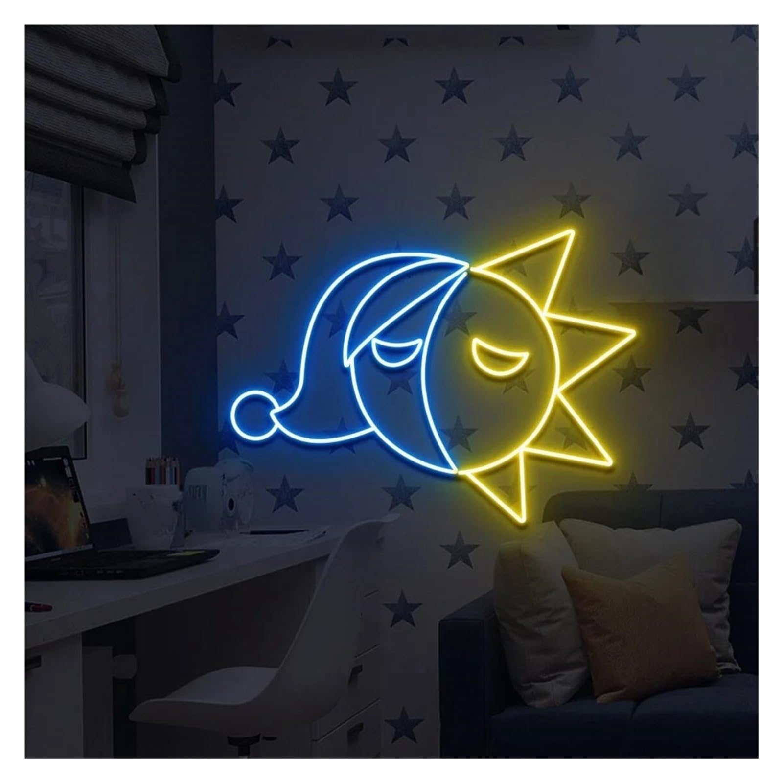 Sole per Luna per insegne al per neon per alimentazione per luminosità regolabile 30cmx38cm neon