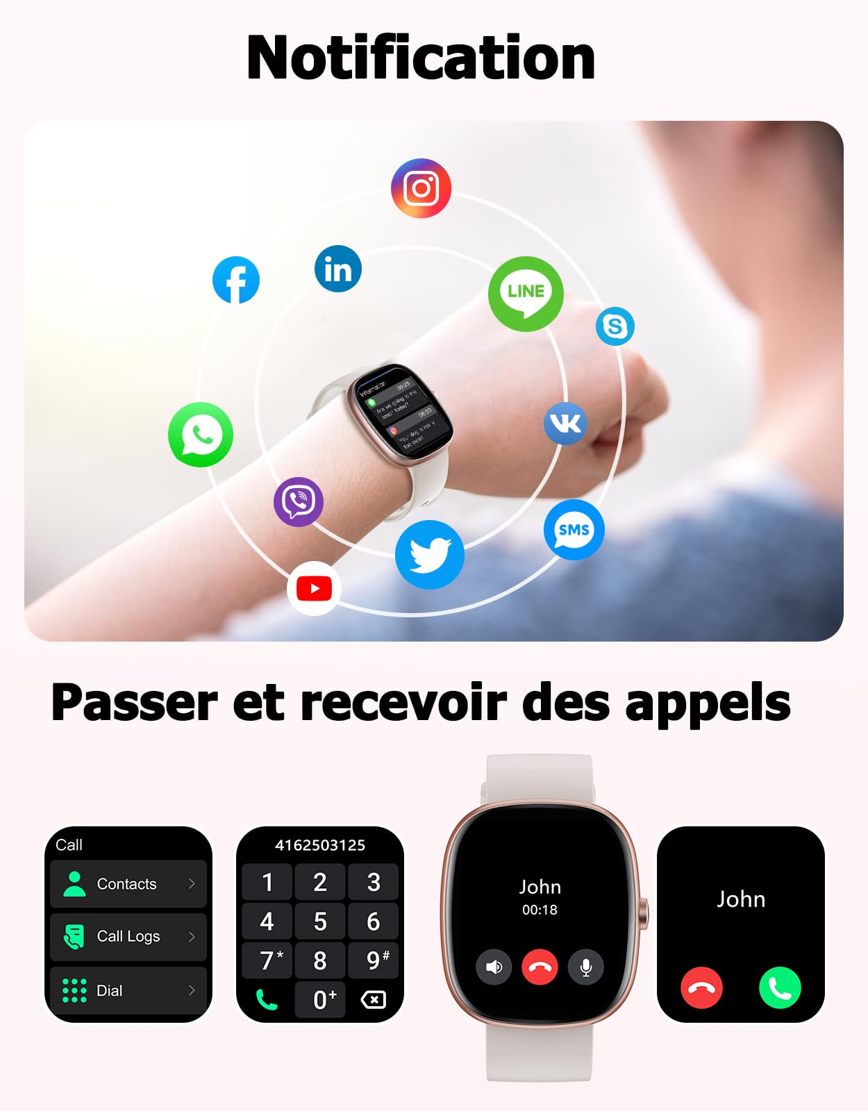 Montre Connectée Femme Etanche pour Samsung iPhone Android iOS | Smartwatch Appel Notification Podometre Cardiofréquencemètre Oxymetre 100+ Mode Sport Bluetooth 5.4 AMOLED Waterproof 5ATM