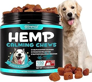 Calming Chews for Dogs - Calming Hemp Treats for Dogs - Made with Hemp Oil for Stress Anxiety Relief During Separation Fireworks Storms Thunder -150 Peking Duck Flavor Chews Relief