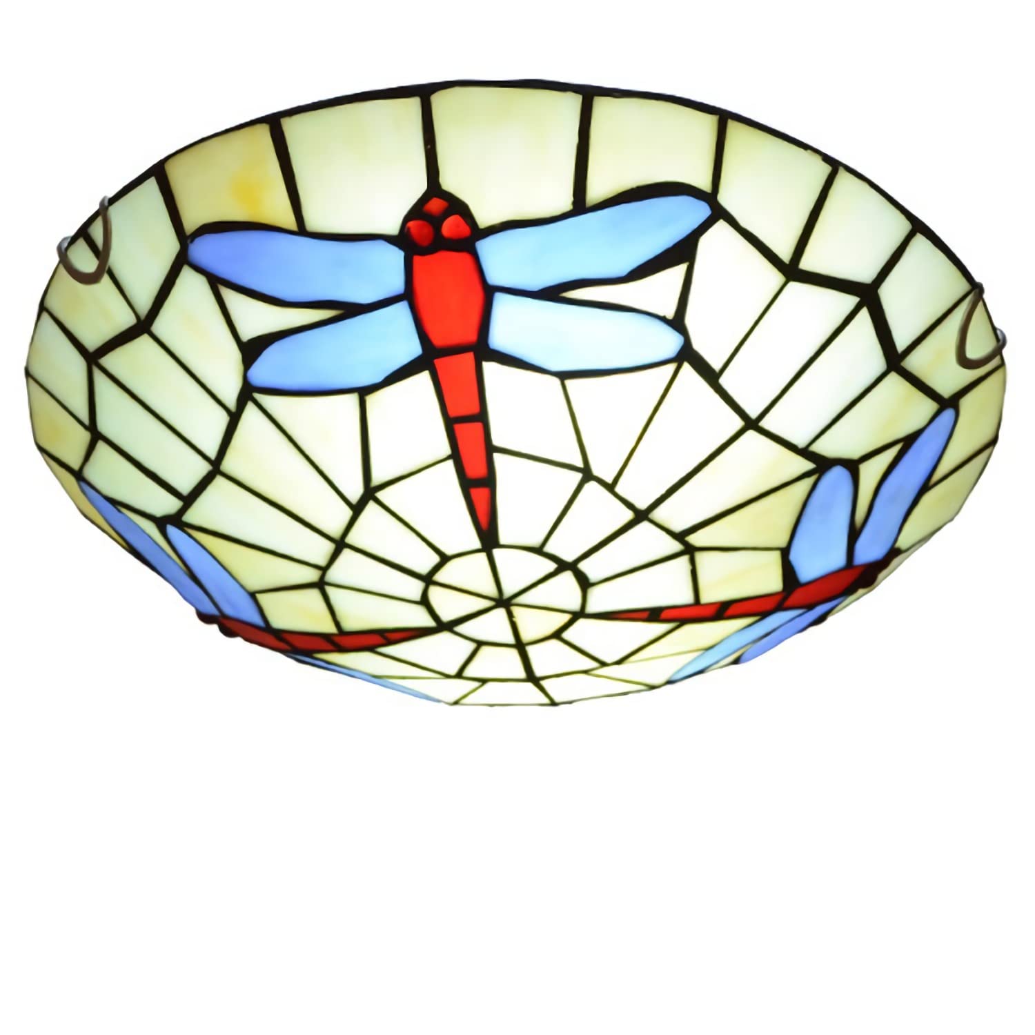 WDBZTJ Tiffany Style Ceiling Light Flush Mount, 6000K Vintage Stained Glass LED Ceiling Lamp Chandeliers for Living Room Bedroom Kitchen Hallway,19.7 inch