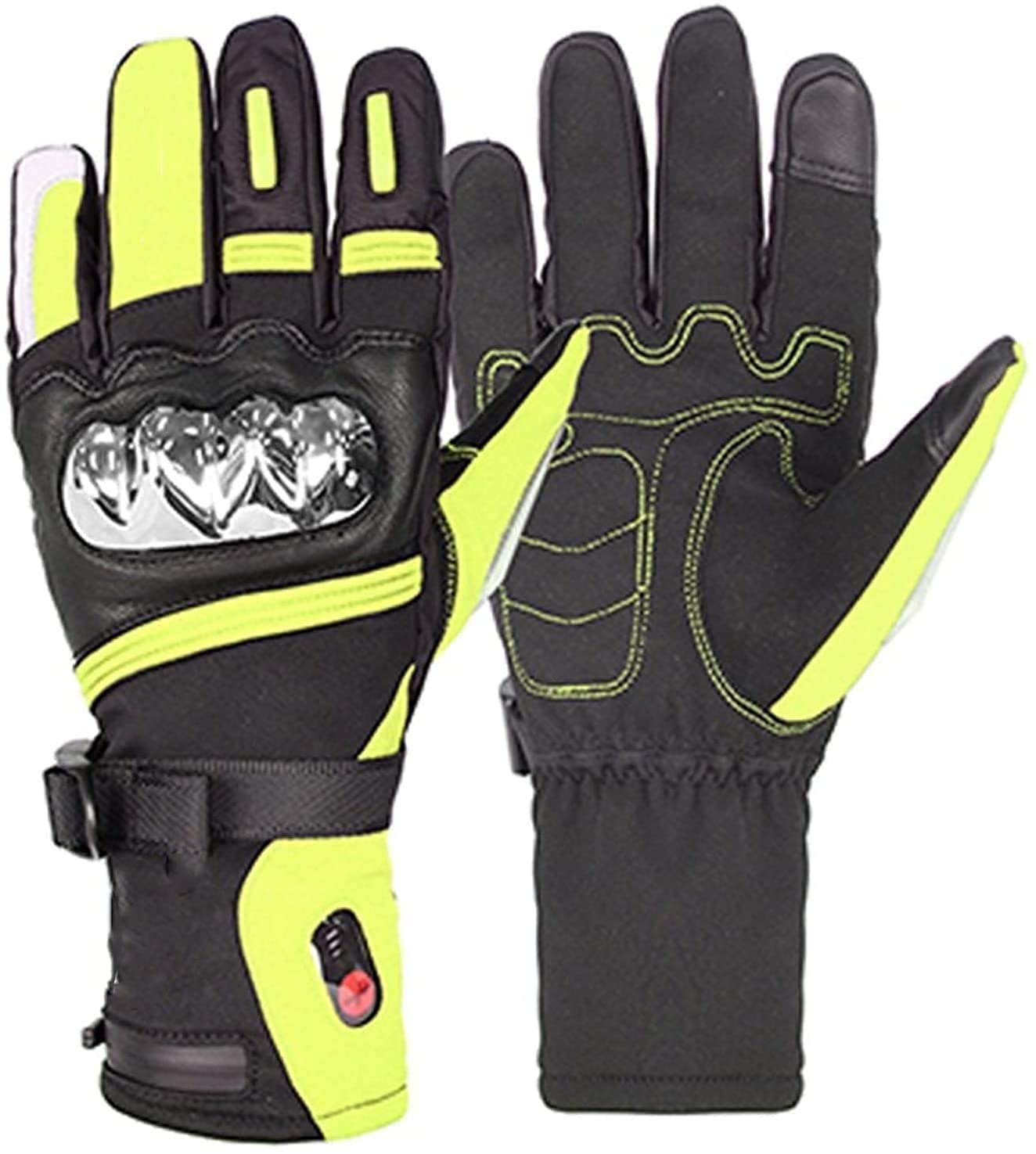 Gants moto chauffants jaunes avec batterie rechargeable pour ski et cyclisme hivernal