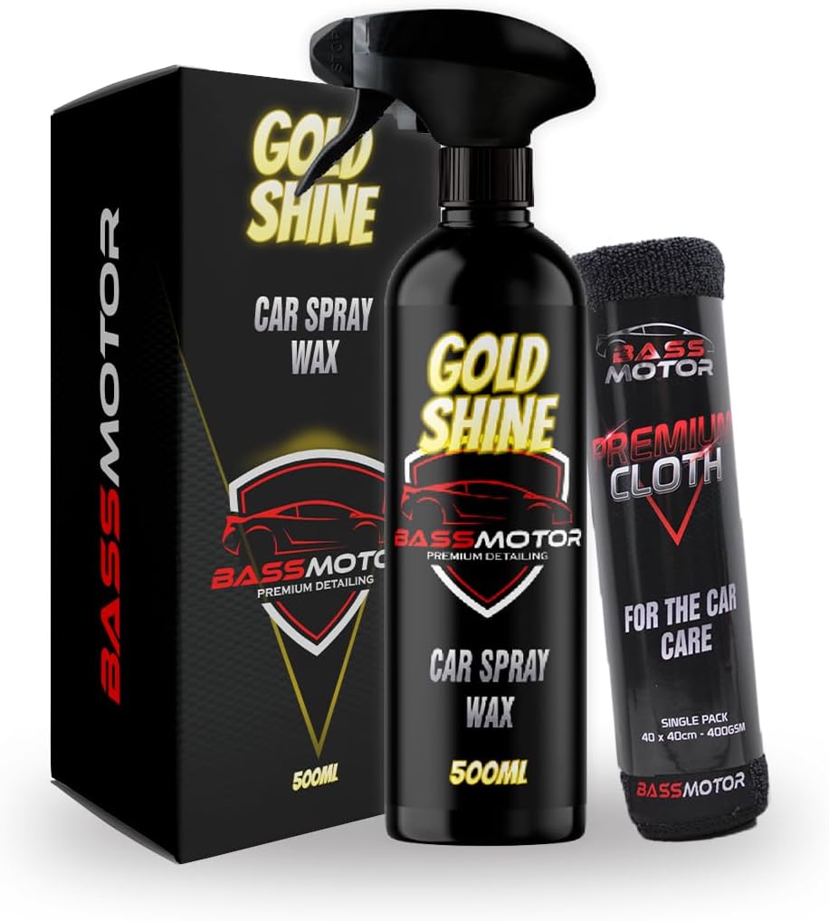 Bass MotorCar and Motorcycle Body Polish Wax, Waterless Car and Motorcycle, Professional Body Polish, Microfibre Cloth Included - Gold Shine 500ml