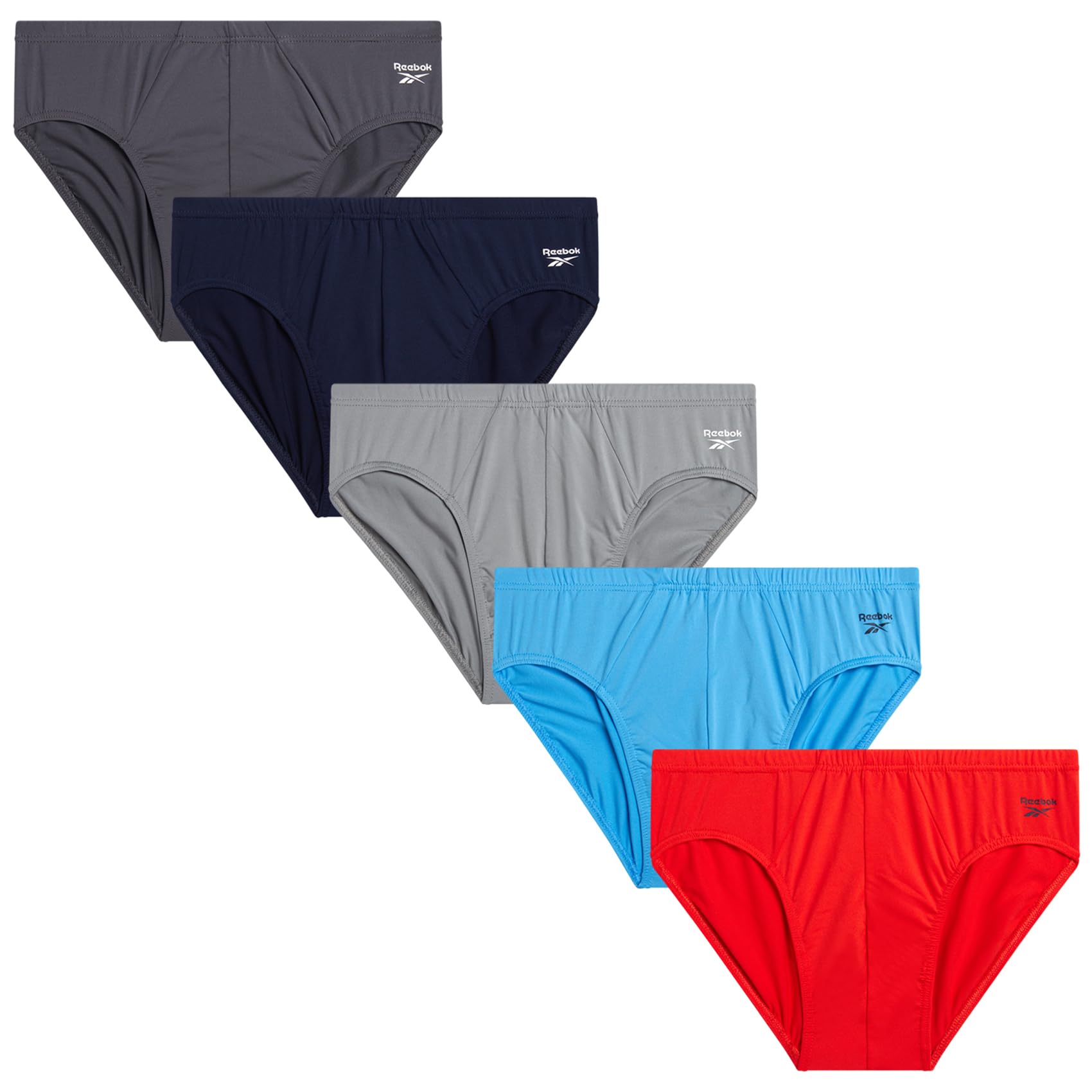 Reebok Mens Low Rise Briefs - 5 Pack Athletic Performance Mens Underwear Briefs with Contour Support Pouch for Gym Daily Wear