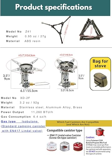 Miniatura 7 de CAMPINGMOON Estufa superior del recipiente portátil compacto plegable con encendedor con estabilizador de lata de combustible de gas XD-2FZ41