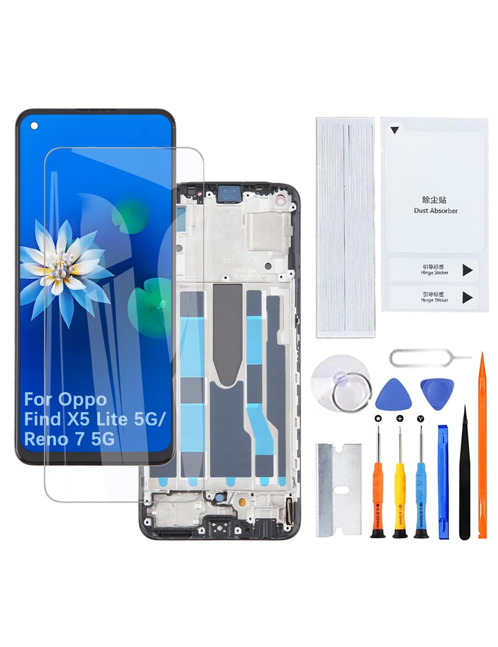 H&LYCYJ Wyświetlacz do Oppo Find X5 Lite 5G/Reno 7 5G TFT CPH2371 CPH2371 LCD ekran zamienny zestaw montażowy z ramką (bez odcisków palców)