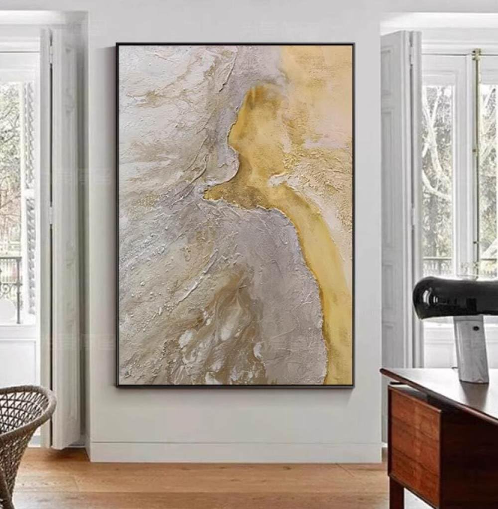Peinture à l'huile sur toile faite à la main avec rivière en feuille d'or abstraite