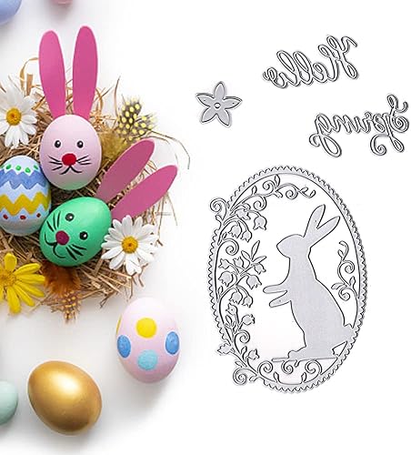 Miniatura 10 de ALIBBON 3 troqueles de conejo de Pascua para hacer tarjetas troqueles de corte de huevos de conejo moldes de plantillas de metal troqueles de