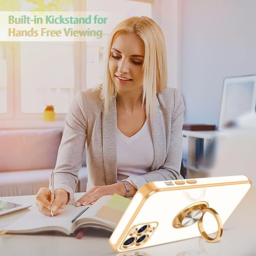Miniatura 4 de Fingic Funda para iPhone 11 Pro con soporte de anillo giratorio de 360 soporte magnético para automóvil chapado en oro brillante Funda protectora