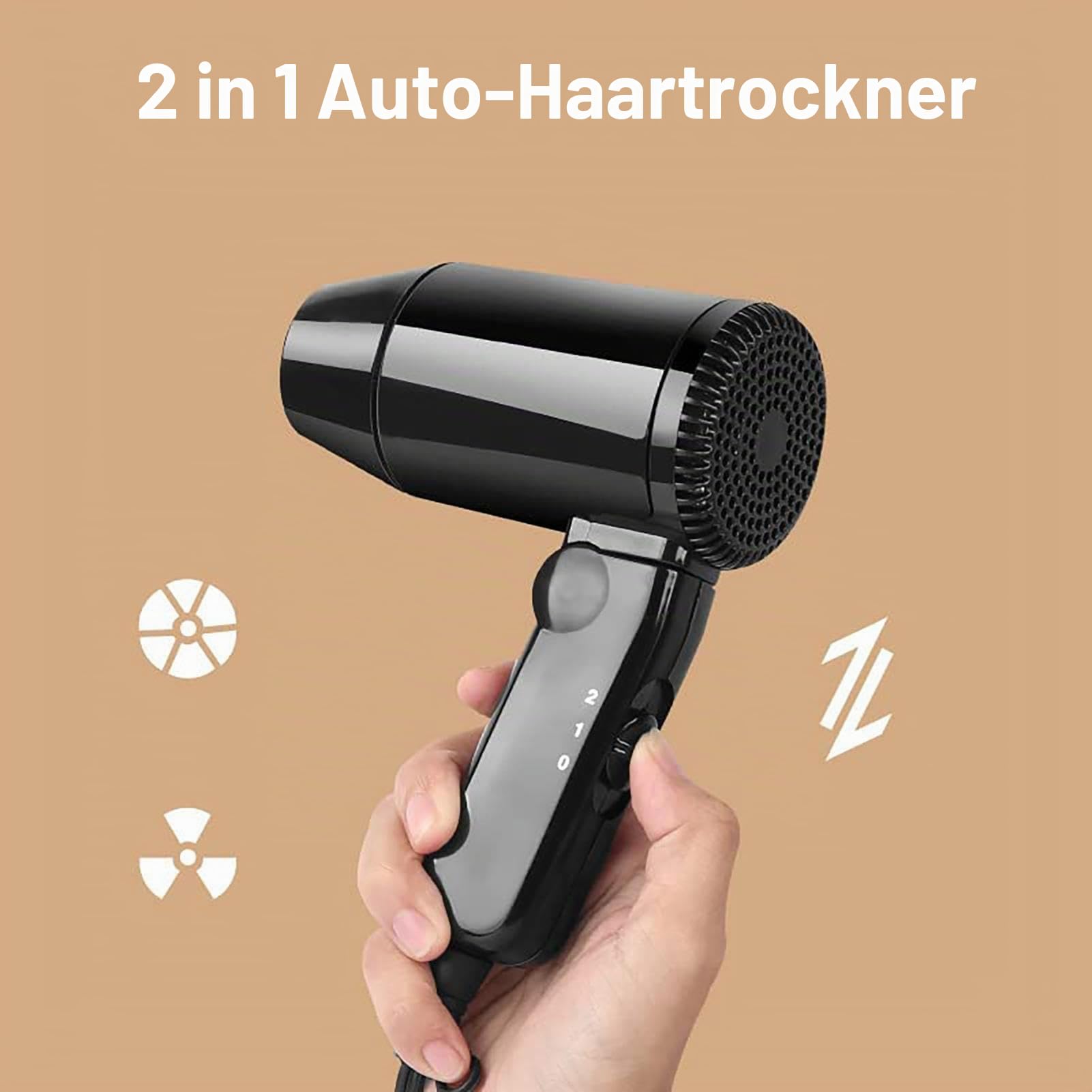 Auto-Föhn für Haare | 12V Auto Hot&Cold Klapp-Haartrockner,Haar-Styling-Werkzeug, Fön für Reise-Wohnmob, Auto, Cabriolet-Auto für Frauen und Männer