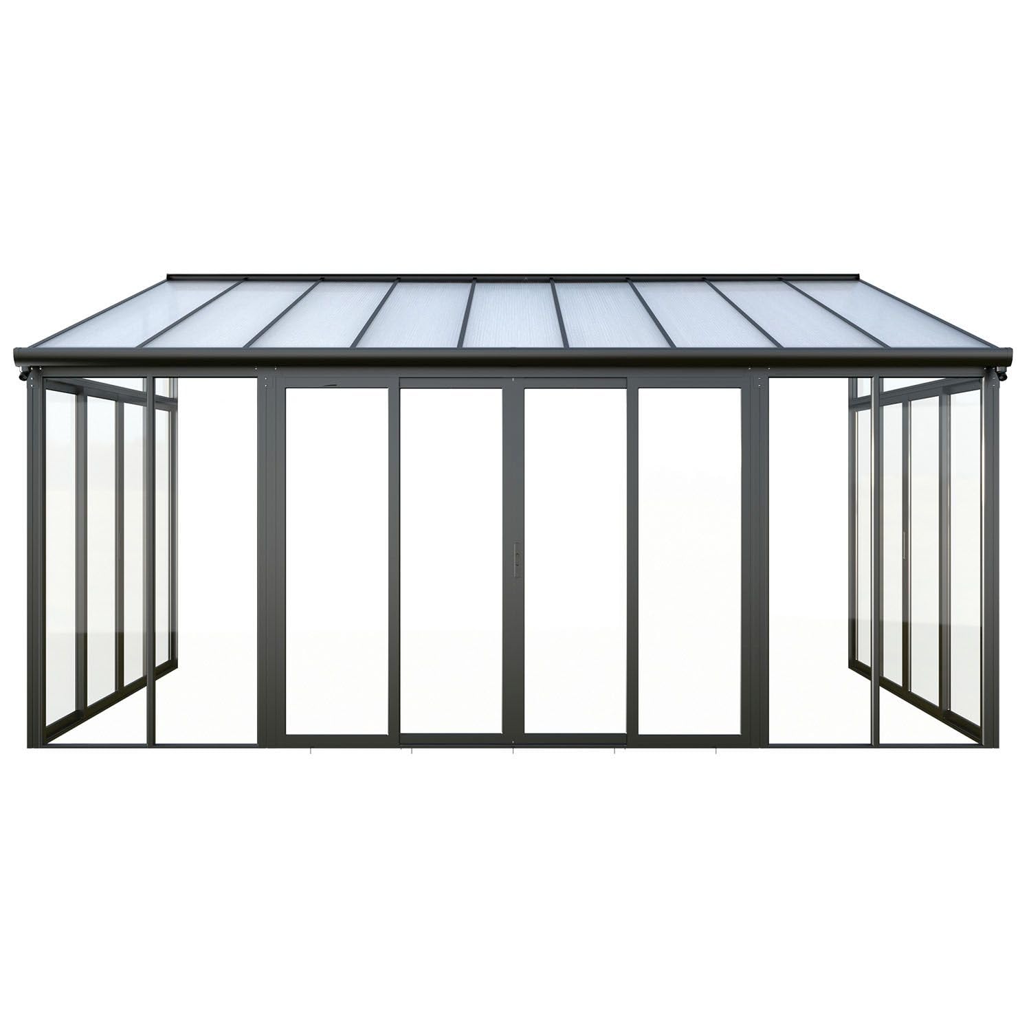 Juskys Jardin d'hiver de 15 m² - parois cristallines, Portes coulissantes Doubles et Protection UV - abri étanche et résistant à l'hiver en Aluminium - Gris