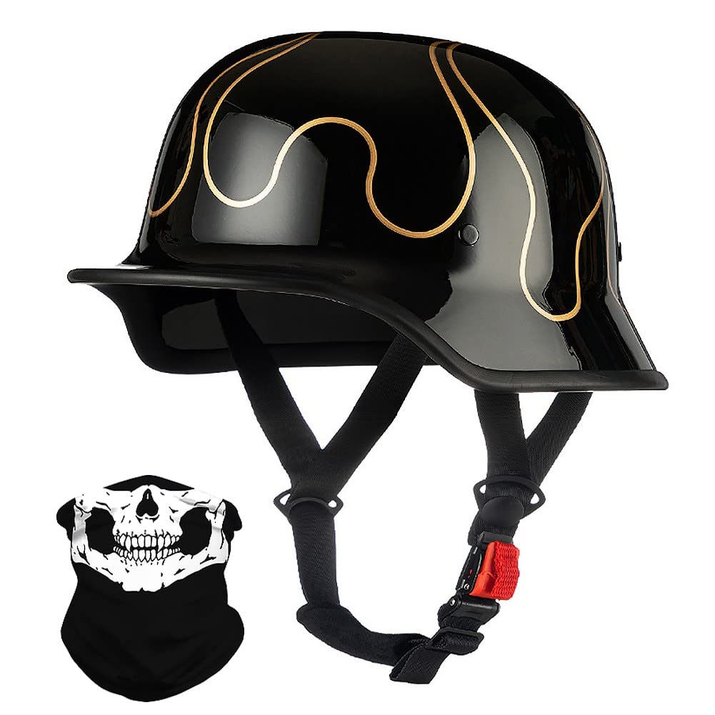 Deutsche Motorrad Halbhelme mit ECE, Jethelm Retro, Chopper Helm, Scooter-Helm, Fahrradhelm, mit Herausnehmbares Innenfutter und Schnellverschlussschnallen M~XXL 57~64CM