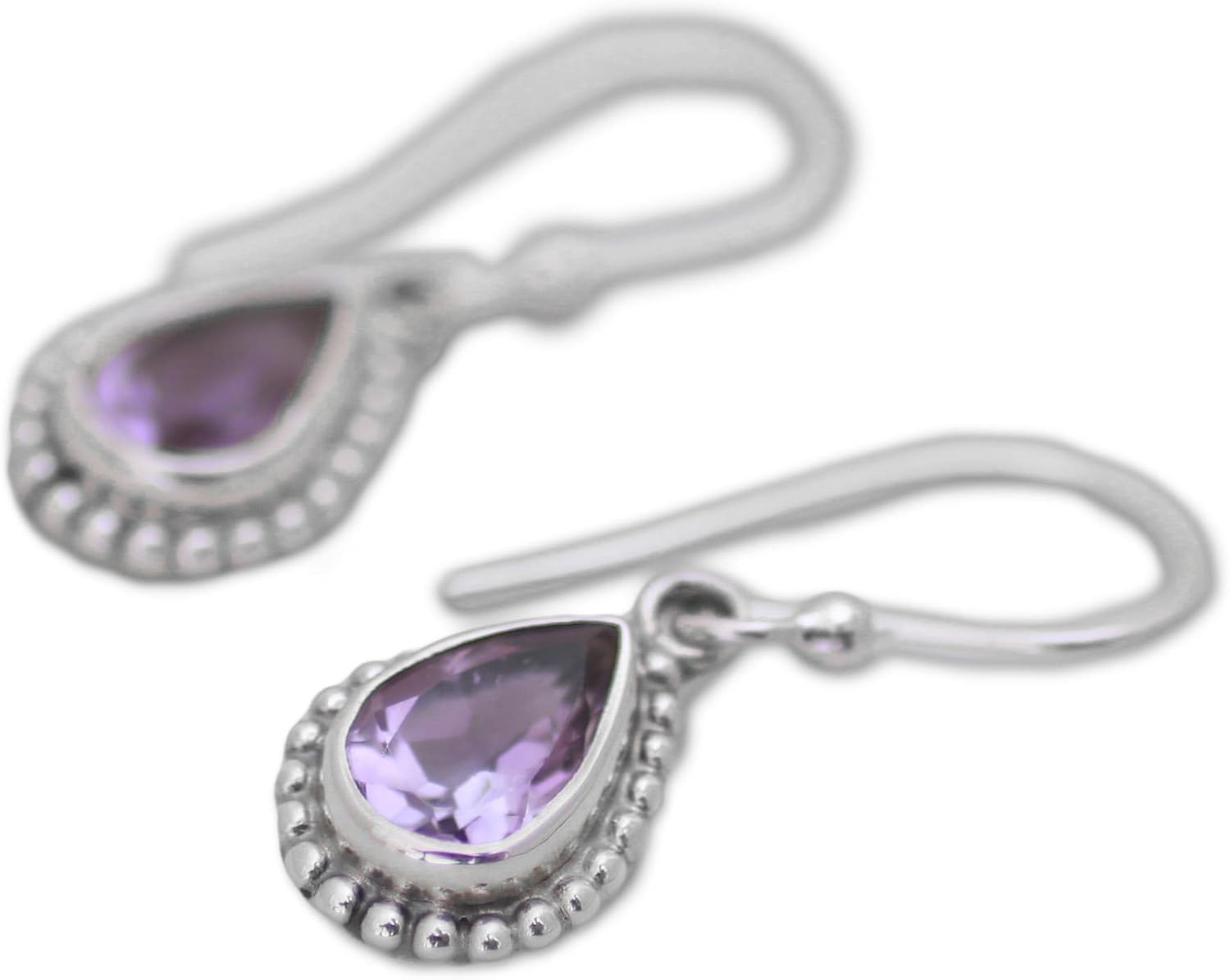 NOVICA Artisan Handcrafted Sterling Silver Dangle Earrings | Cushion Cut Oval Amethyst | February Birthstone Jewelry for Women
