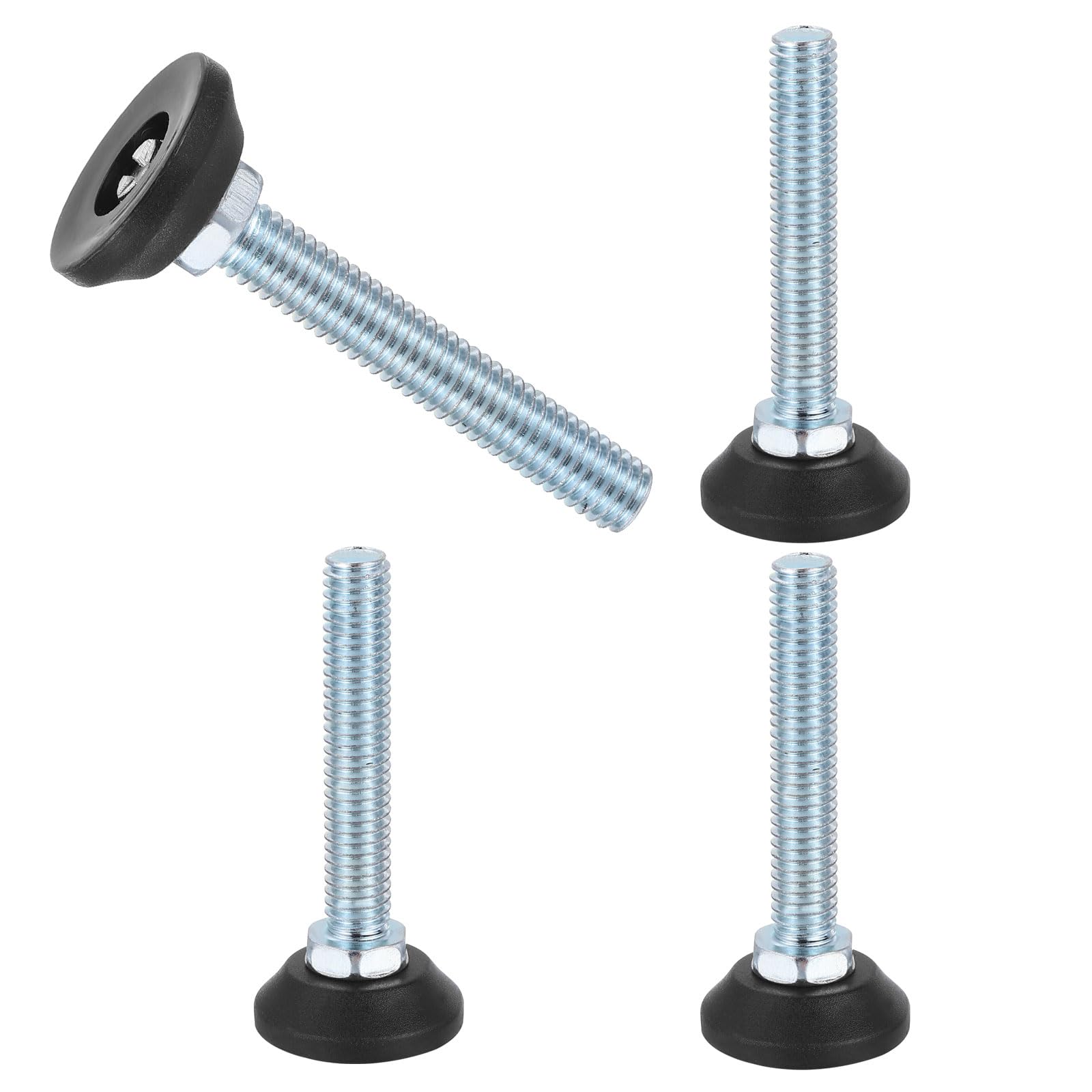 sourcing map M10 Thread Furniture Feet Levelers, 4Pcs 3/8"-16 93mm l Adjustable Furniture Feet Screw in Threaded Leveling Leg Screw on Chair Foot Glides Leveling for Table Chair Cabinet Black