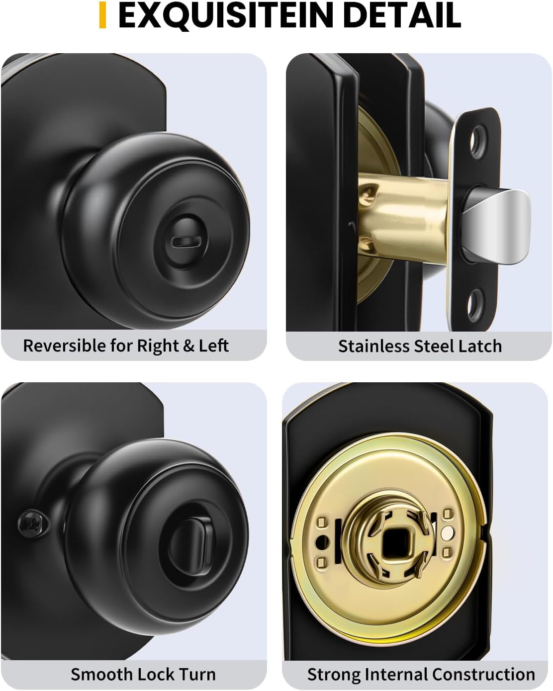 Goldenwarm Matte Black Door Knobs Interior, Bedroom Door Knob with Lock Bathroom, Black Interior Door Knobs 6 Pack