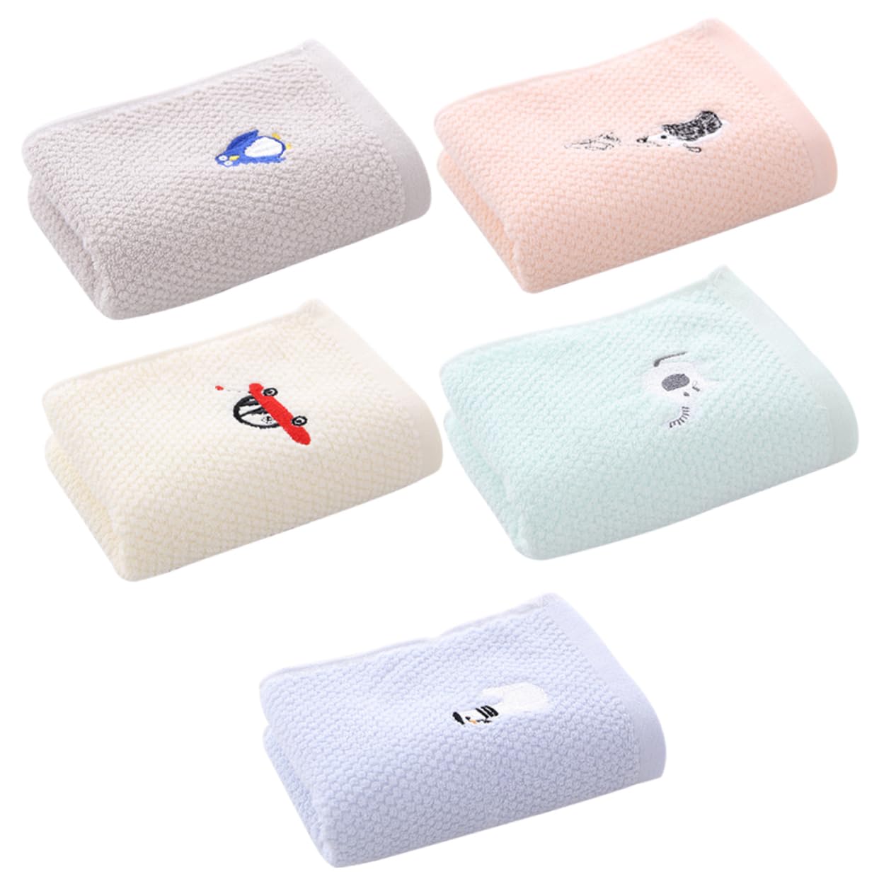 Mikinona Cotton Boys and Girls Washcloths Set of 5 Soft Absorbent Face and Hand Towels Safe and Comfortable for Children Present for Baby Shower Birthday Christmas