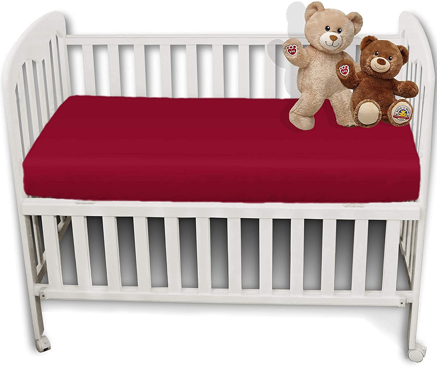 2 Pack Cot Bed Anti-Allergy, Breathable, Easy Care Fitted Sheets for Babies, Toddlers and Nurseries (Red, Cot Bed - 70CM x 140CM)