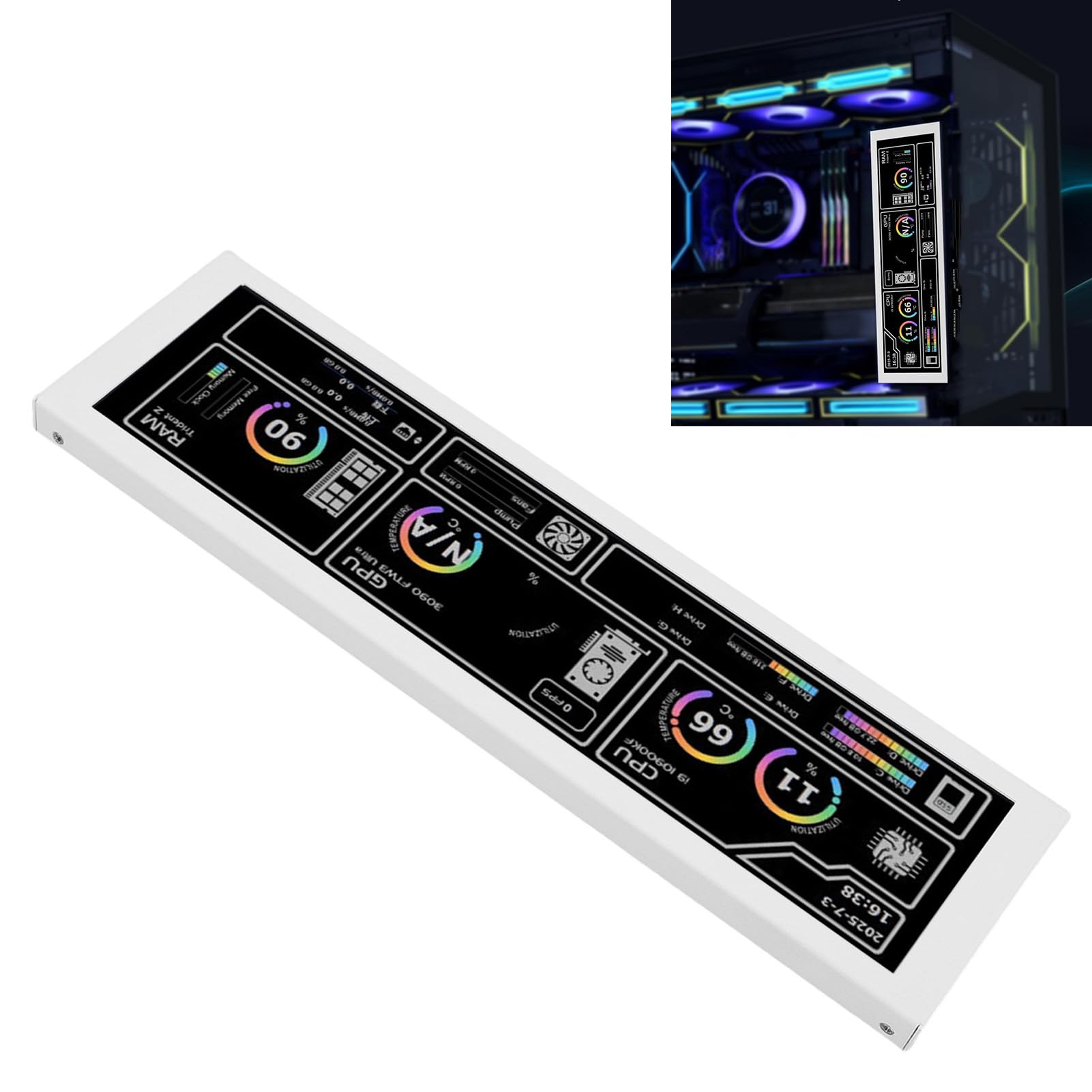 Wyświetlacz Panelu Czujnika PC o Przekątnej 8,8 Cala, Dodatkowy Ekran IPS o Rozdzielczości 1920 X 480 do Obudowy Komputera, Dane o Temperaturze RAM Procesora Graficznego (BLACK)