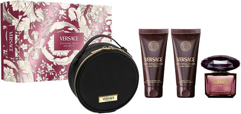 Crystal Noir 4-Piece Gift Set for Women (3.0 Oz Eau De Parfum Spray + 3.4 Oz Body Lotion + 3.4 Oz Shower Gel + Bag)